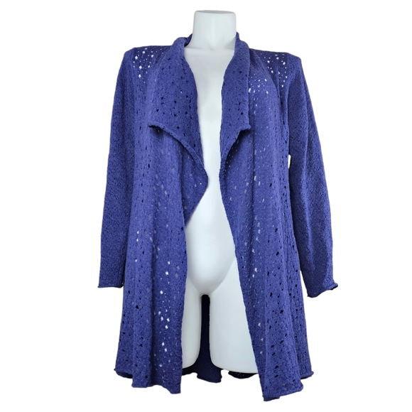 Eileen Fisher Sweaters - Eileen Fisher Open Knit Waterfall Merino Wool Purple Cardigan Women's Size Large